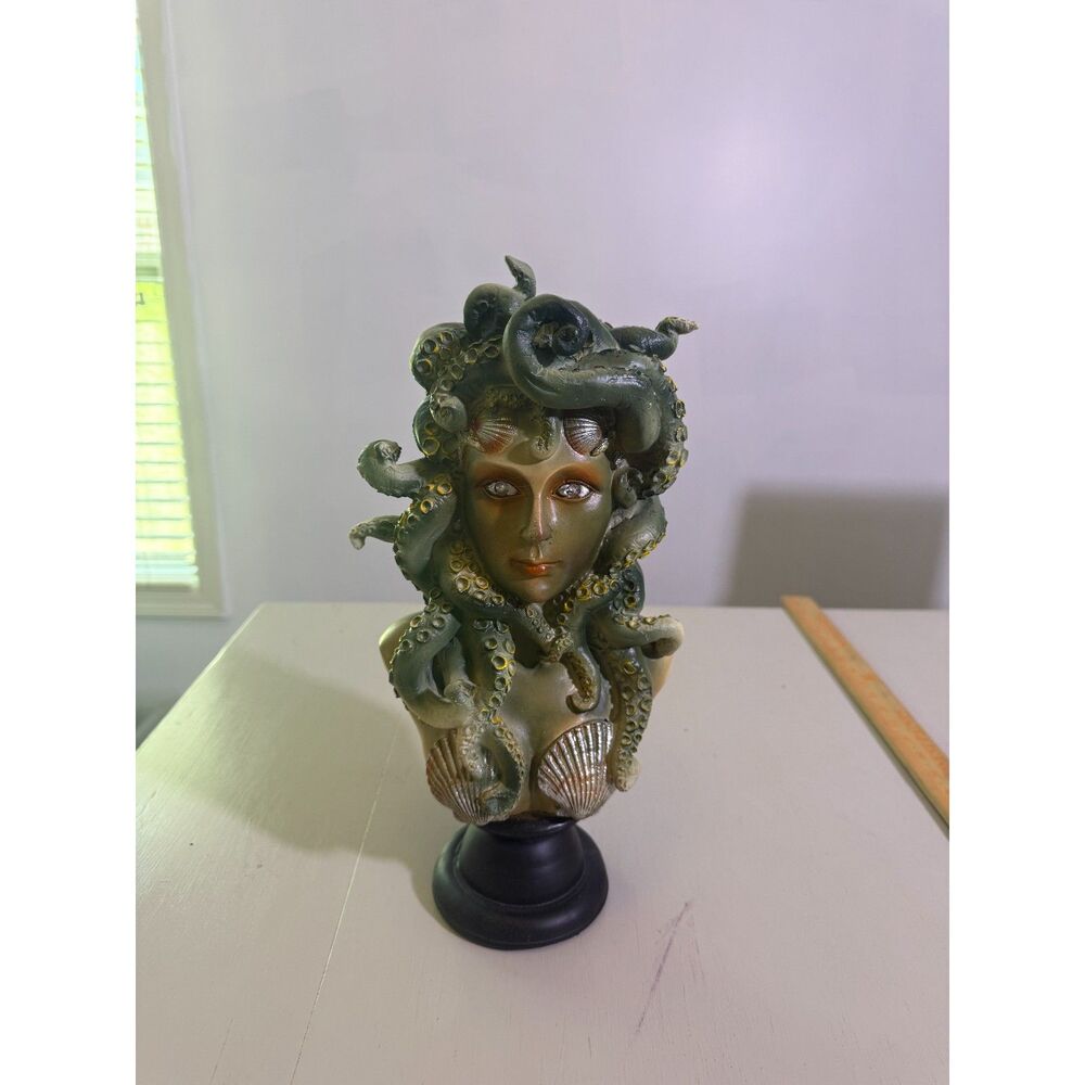 Medusa Bust Statue Gothic Greek  Decor LED Eyes | Halloween Display | 14" - Picture 2 of 8